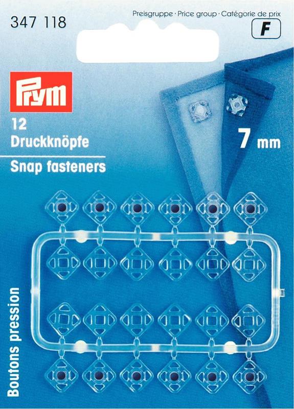 Sew-On Snap Fasteners Plastic Square 7mm Transparent