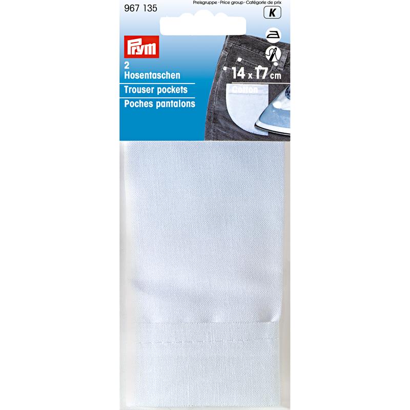 Trouser Pockets (Half) Cotton To Iron-On 14 X 17cm White