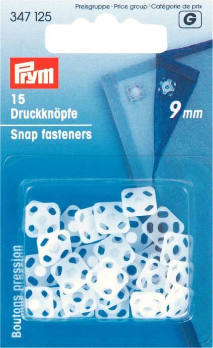 Sew-On Snap Fasteners Plastic Square 9mm White