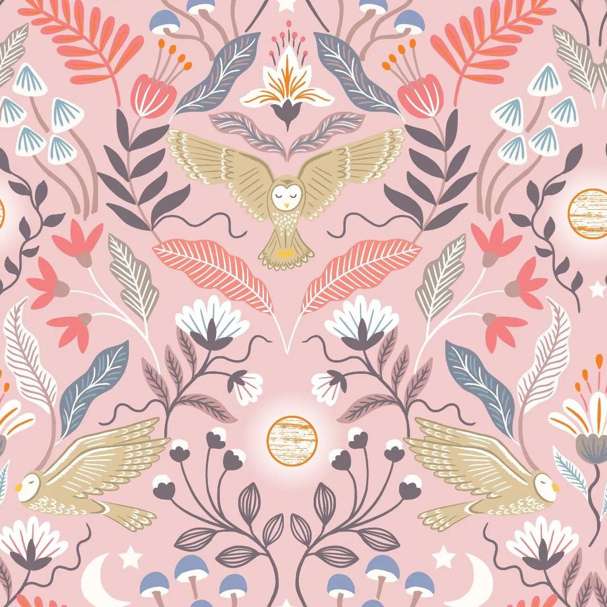 /images/product-images/2020images/FashionFabric/CraftCotton/LINov21/A547.1-Enchanted-owl-on-pink-with-copper-metallic.jpg