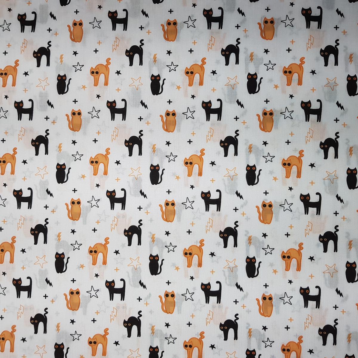 Halloween Cat in White - Polycotton 