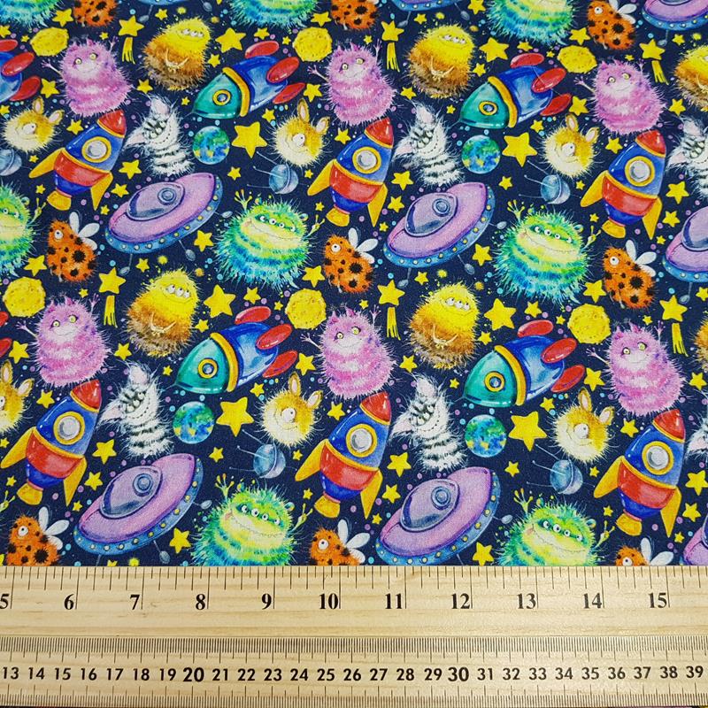 Rockets and Aliens - Printed Cotton