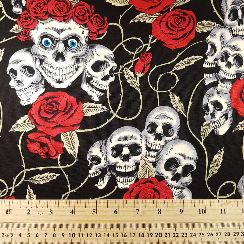 Printed Cotton Poplin - Skulls & Roses