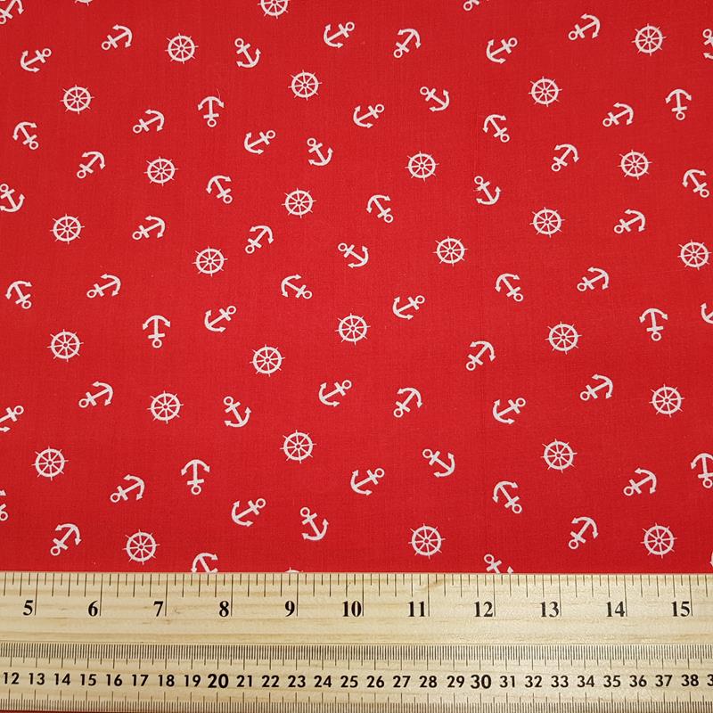 Anchors - Red - Polycotton - Sample