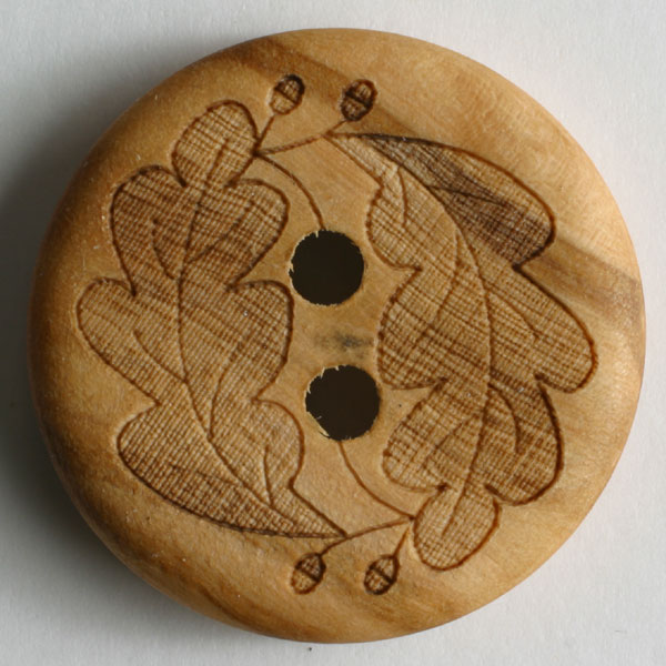 Oak Leaf Pattern Round Wood 2 Hole Fashion Button