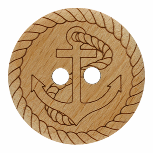Nautical Anchor Pattern Round Wood 2 Hole Fashion Button