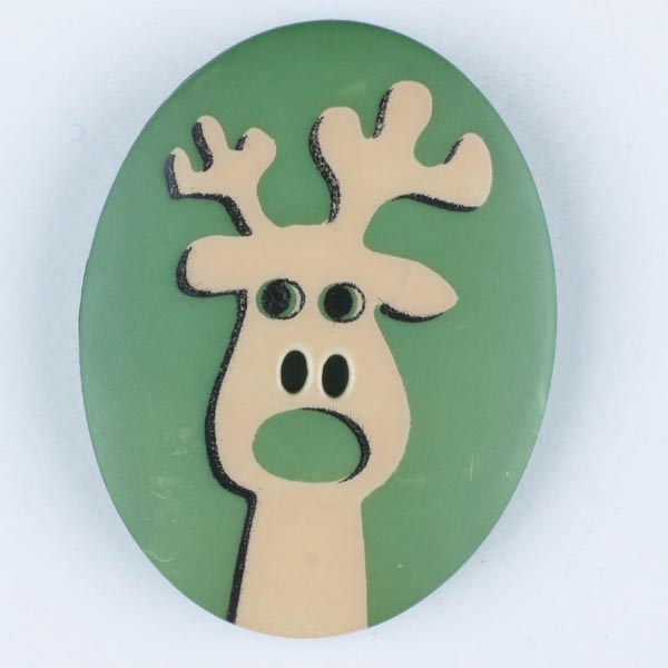 Reindeer Oval Shaped Plastic 2 Hole Novelty Button