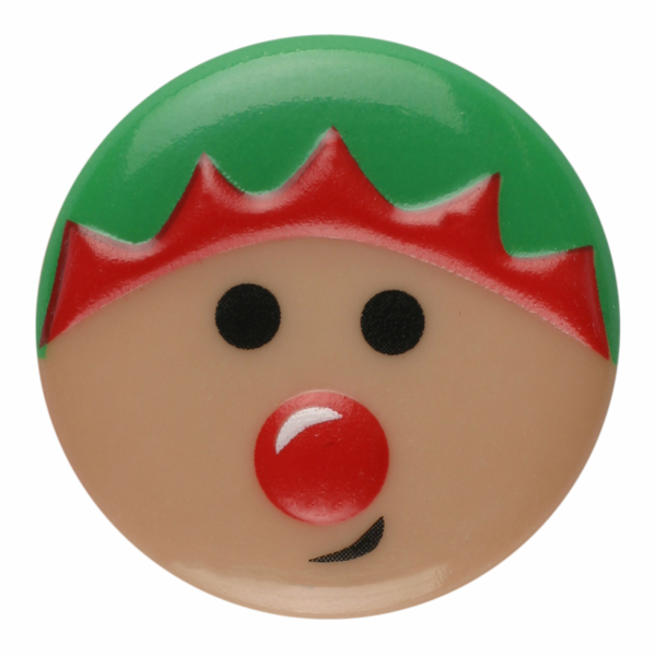 Christmas Elf Face Motif Round Plastic Shank Novelty Button