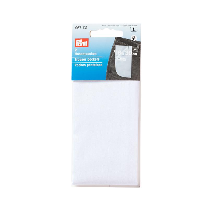 Trouser Pockets 1/1 Cotton For Sewing In 16 X 30cm White