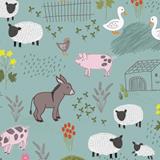 Farm Yard in Duck Egg - Piggy Tales - Lewis & Irene